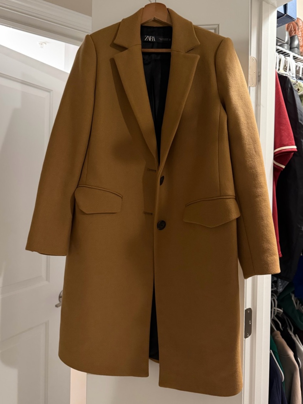 Zara Women’s Camel Wool-Blend Single-Breasted Pea Coat